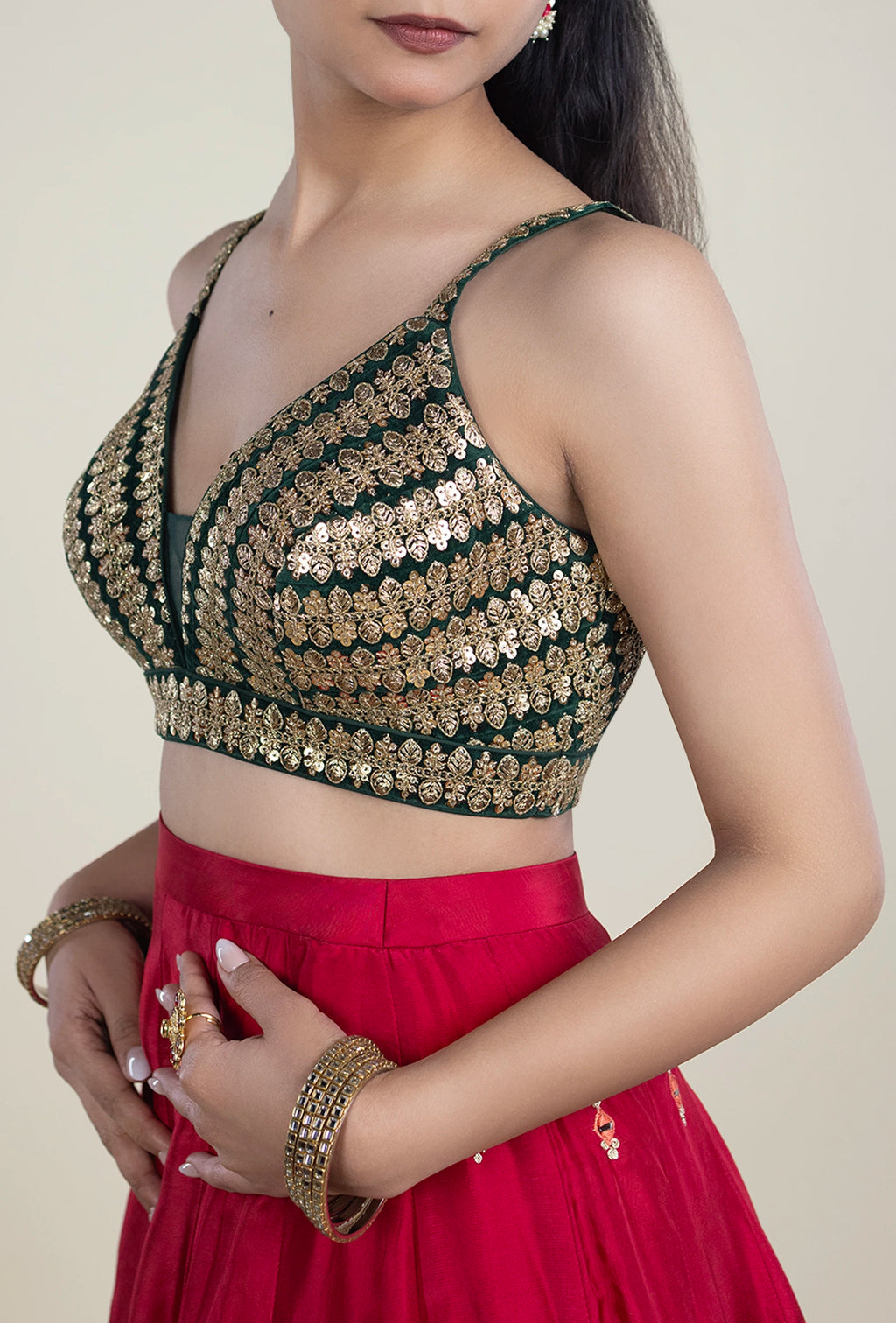 TJBL00012_2 Emerald Green with Gold Blouse