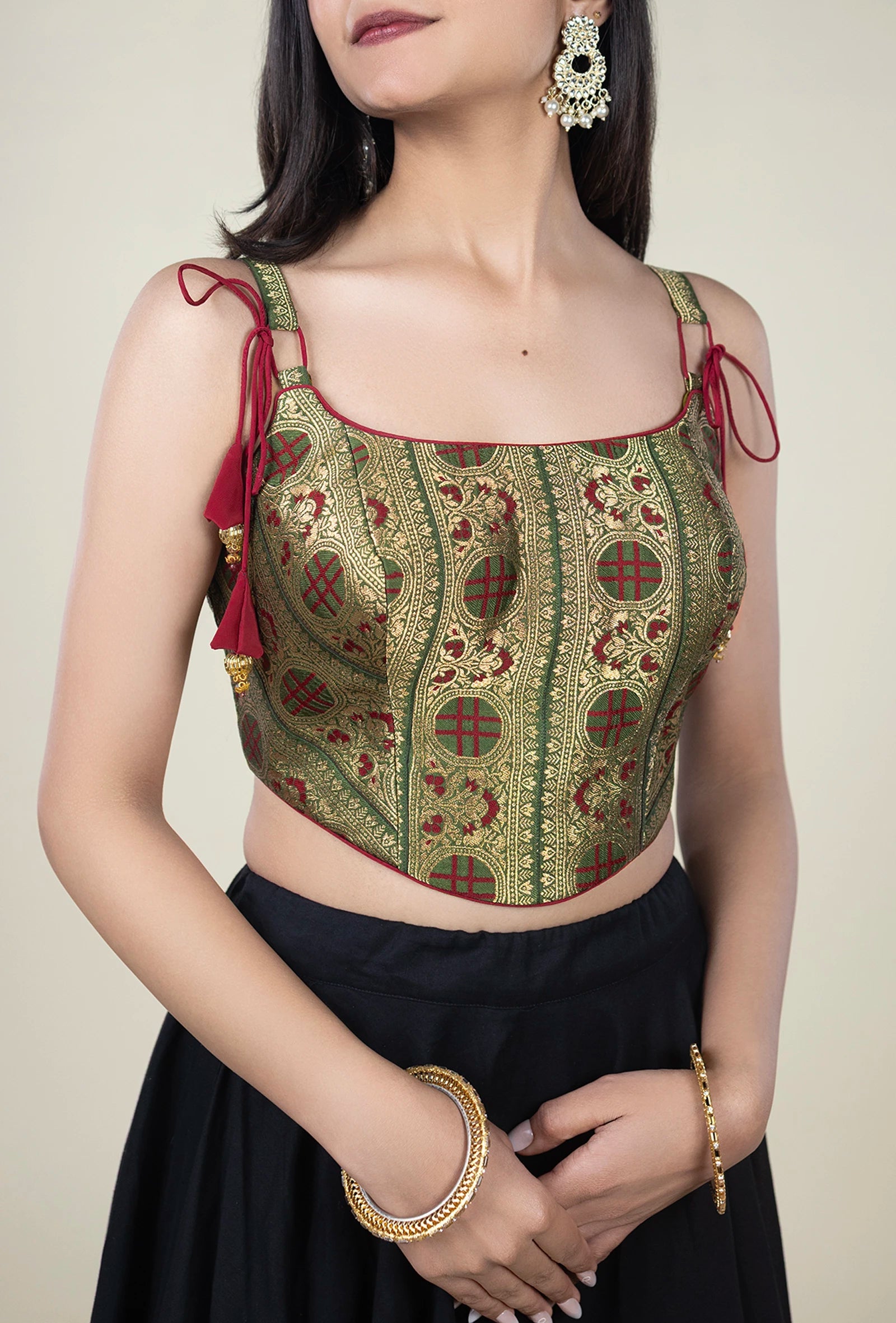 TJBL00014_3 Green and Red Floral Blouse 