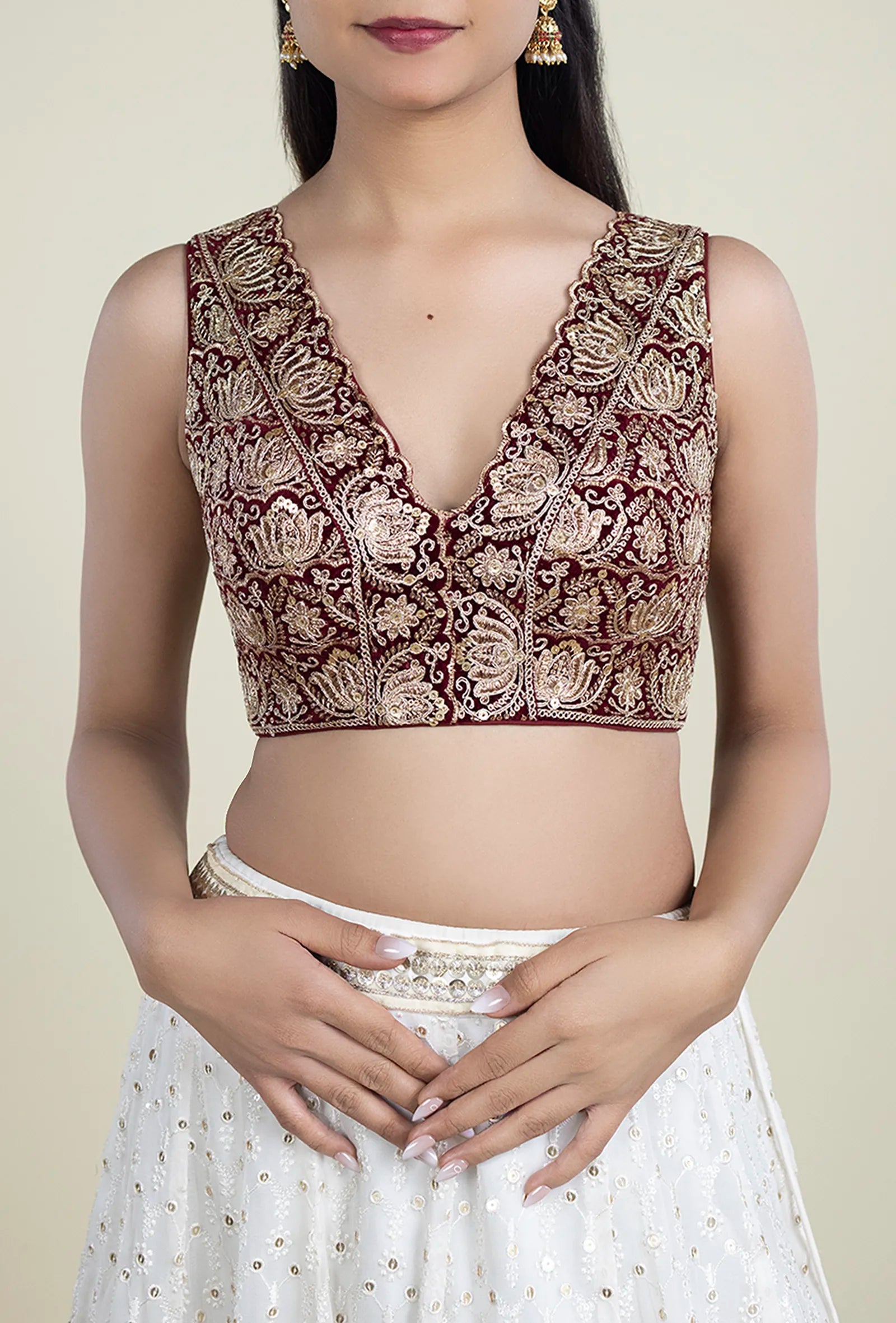 TJBL00016_1 Maroon Designer Blouse