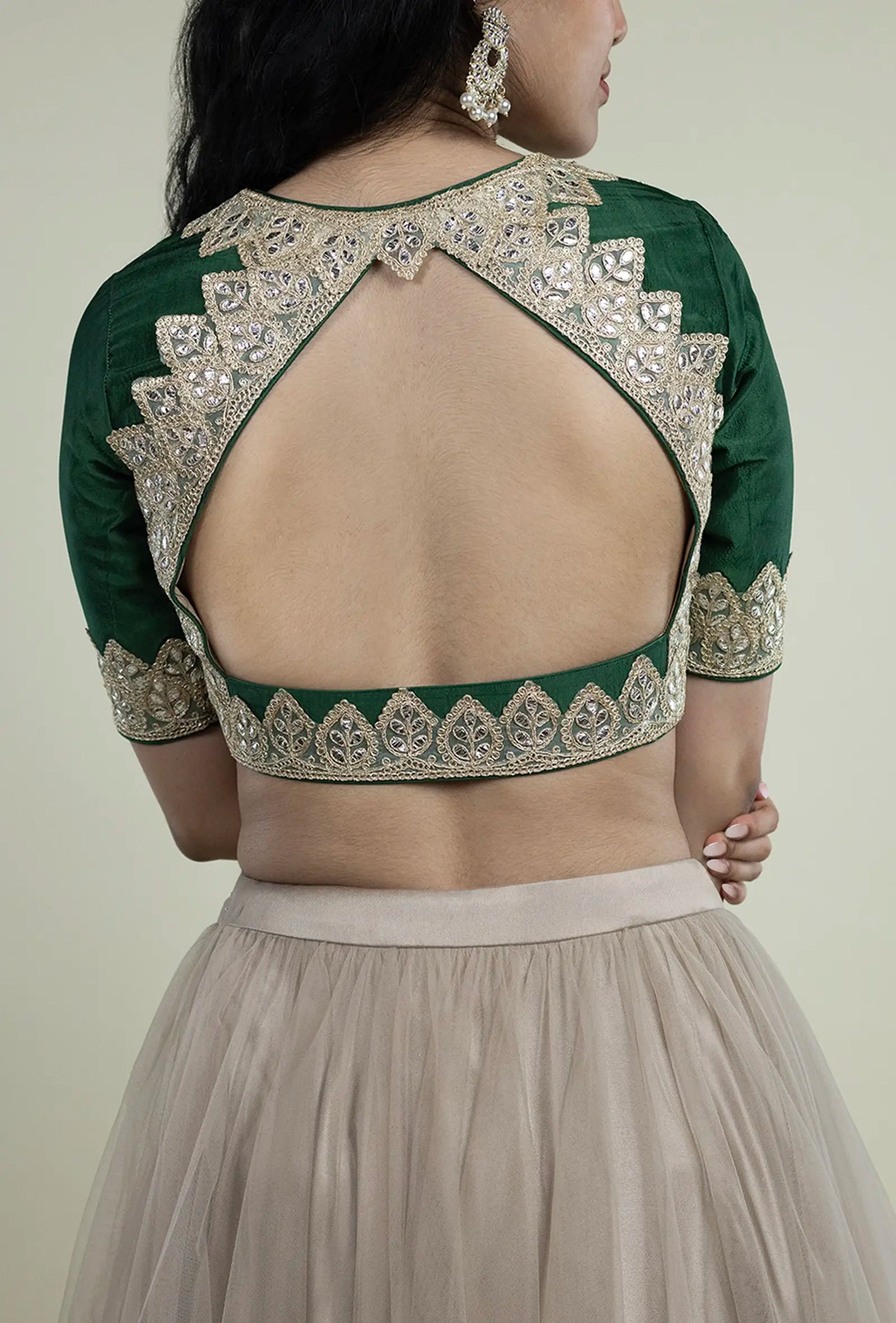 Dark Green Lace Border Blouse