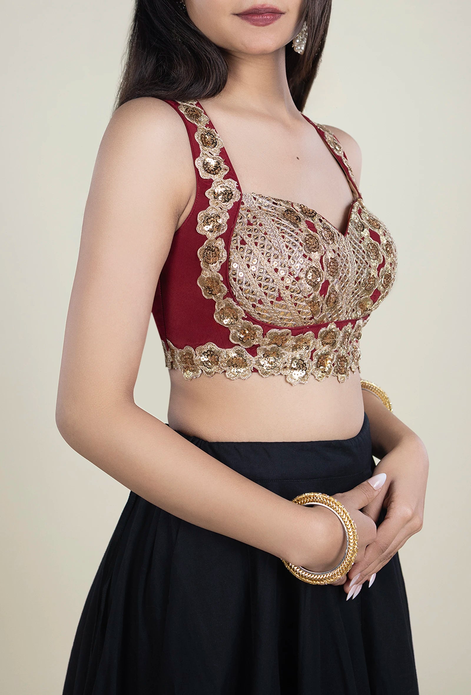 TJBL00025_3 Maroon-Gold Blouse