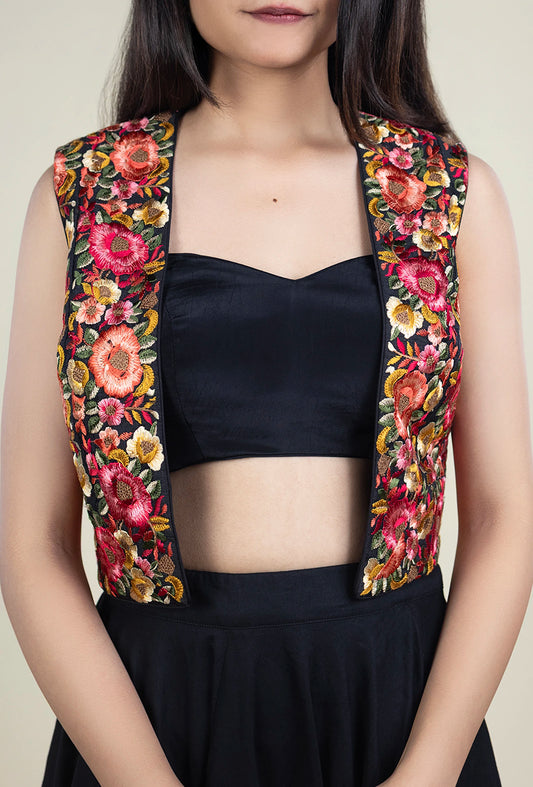 TJBL00030_2 Black Floral Jacket Blouse