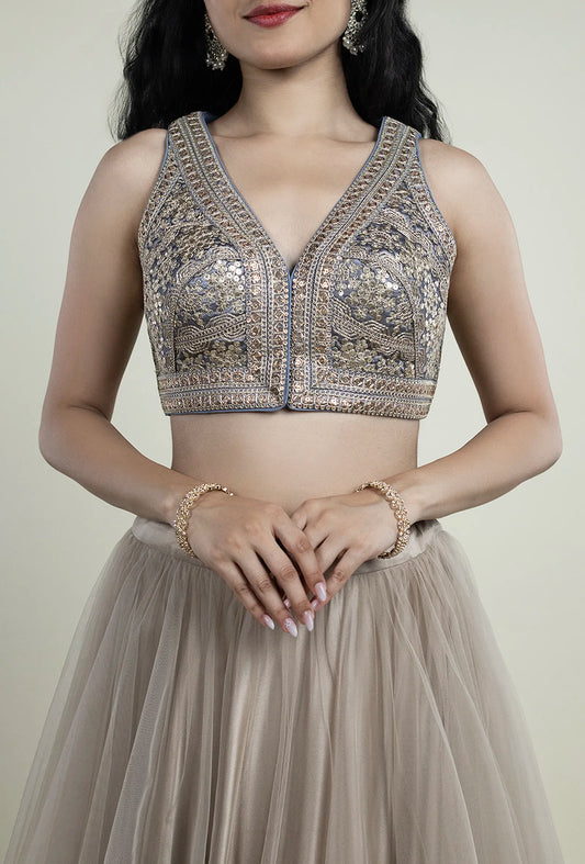 TJBL00031_2 Grey Embroidery Blouse