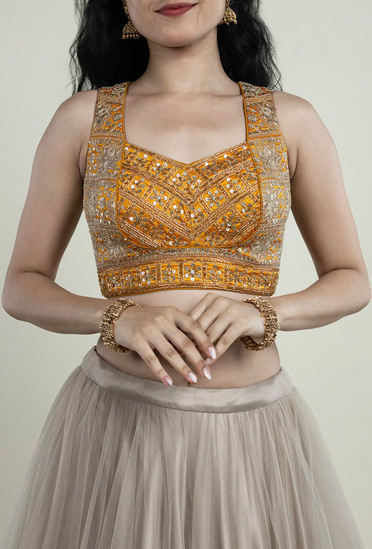 TJBL00032_1 Mustard Yellow Designer Blouse