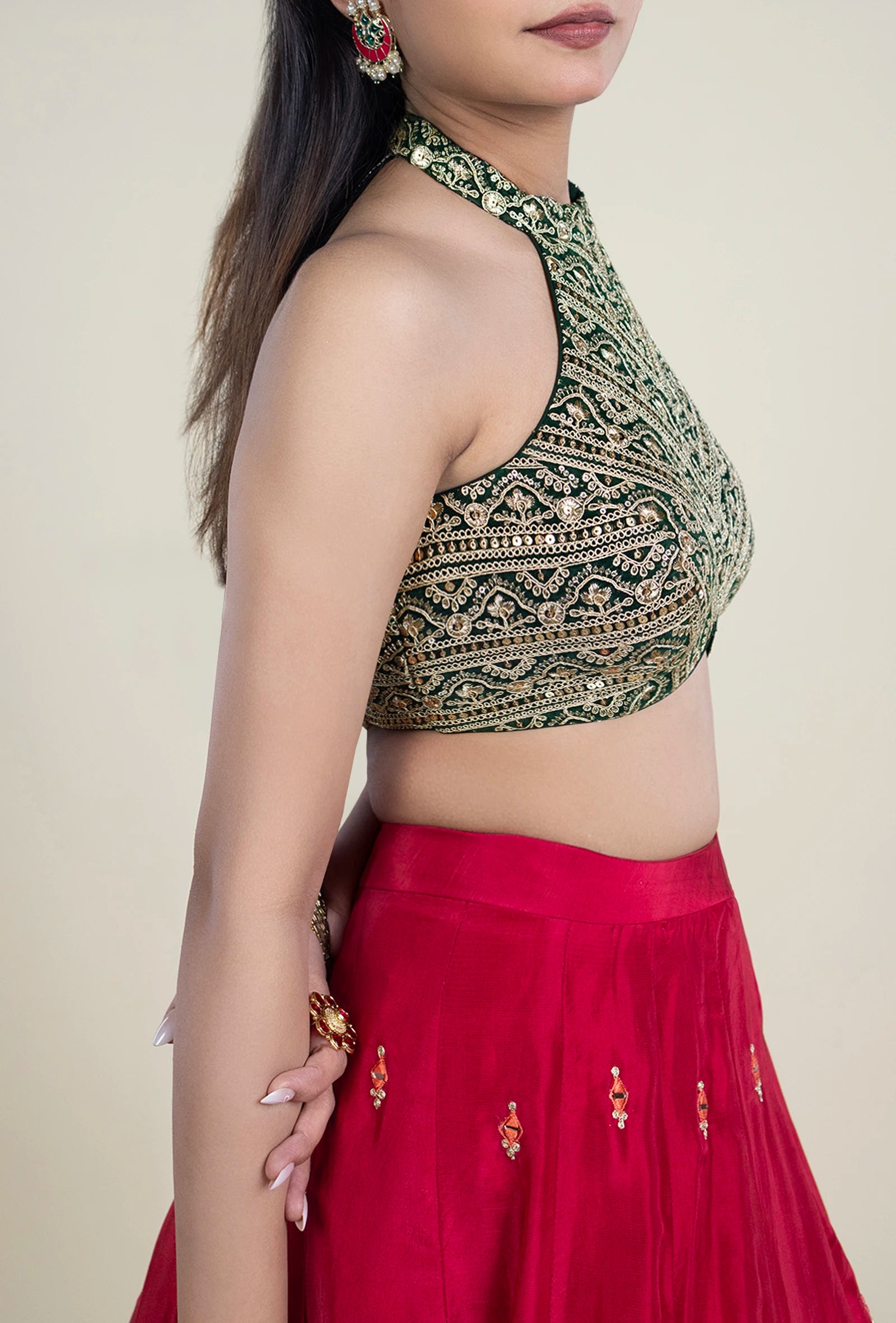 TJBL00035_4 Green Gold Sequence Blouse