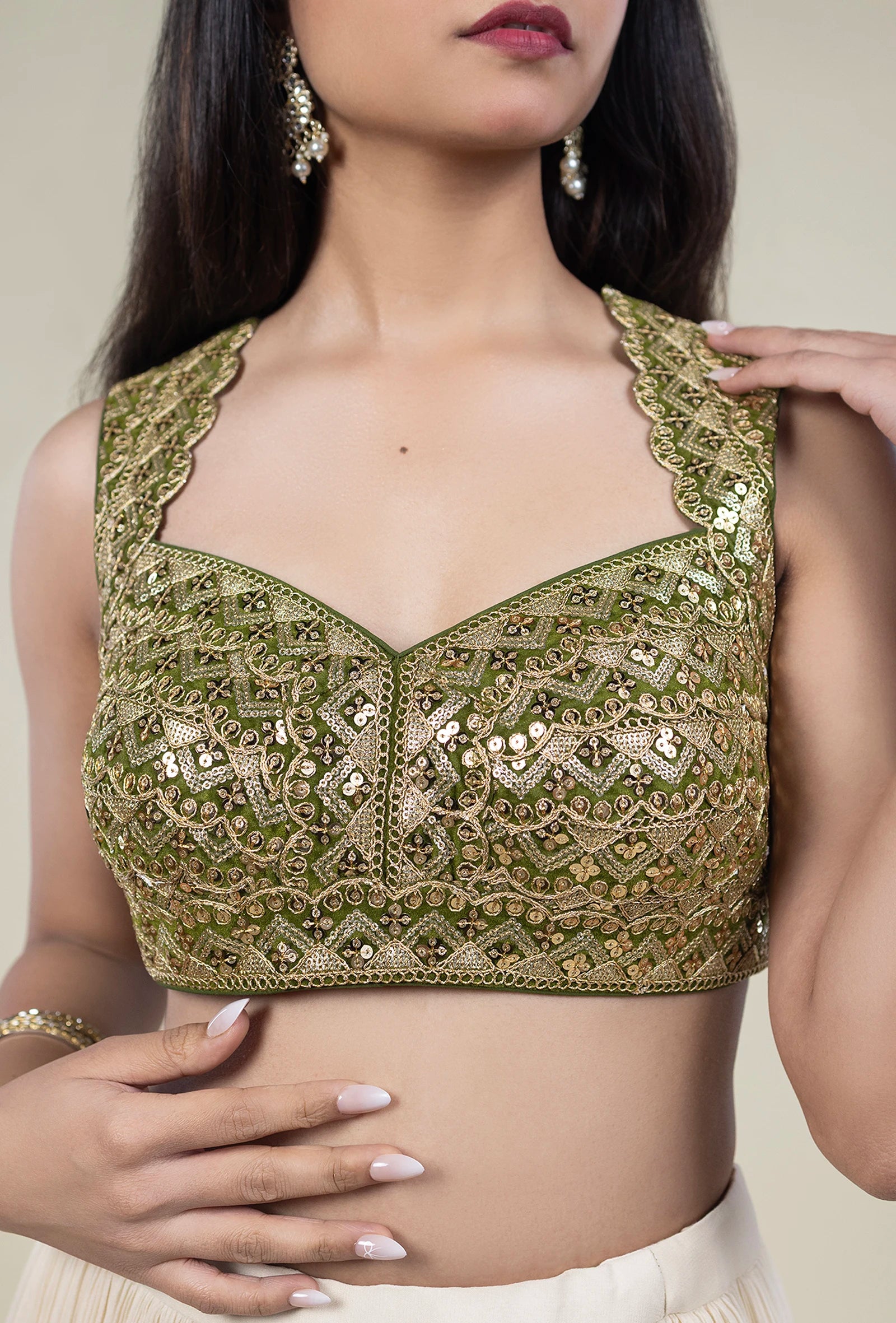 TJBL00036_1 Mehendi Green with Gold Designer Blouse
