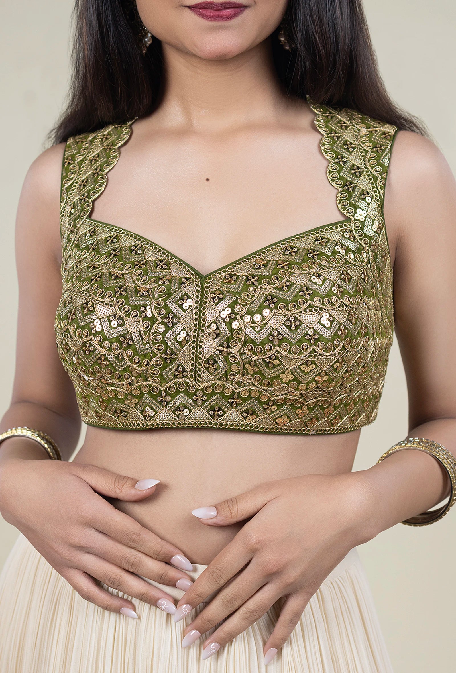 TJBL00036_2 Mehendi Green with Gold Designer Blouse