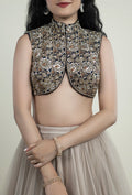 TJBL00038_1 Black Golden Embroidery Blouse
