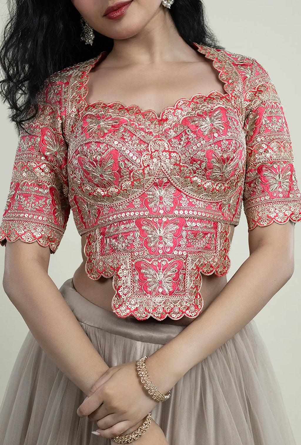 Gold Sequence And Zari Butterfly  Hand Embriodery Work