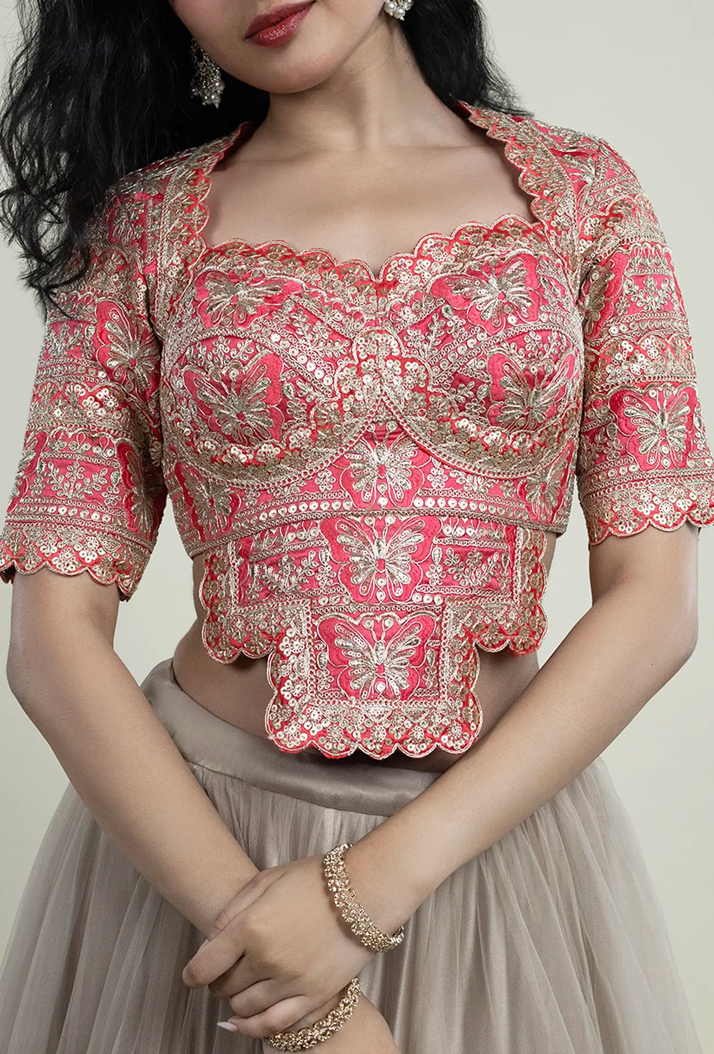 Gold Sequence And Zari Butterfly  Hand Embriodery Work