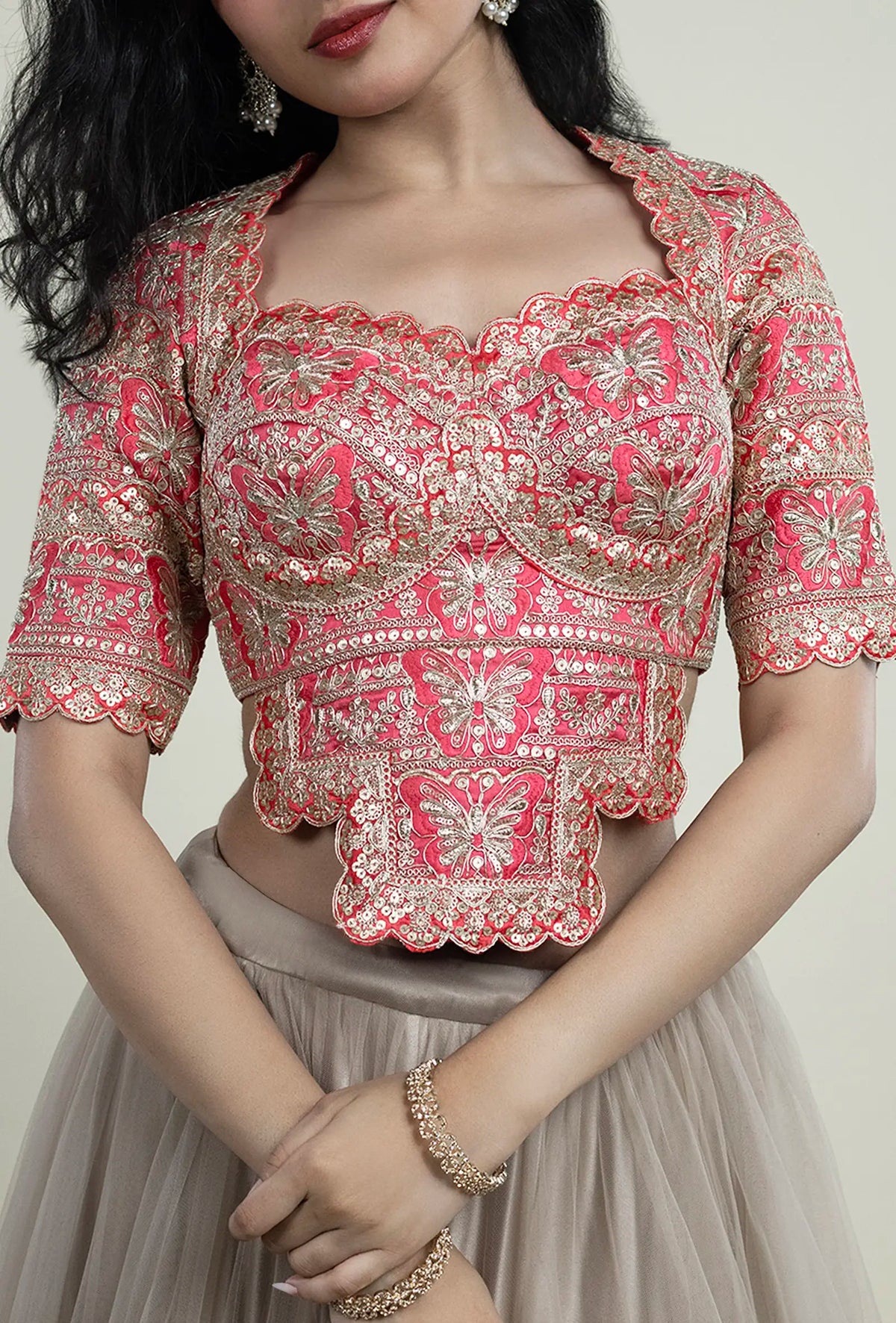 Gold Sequence And Zari Butterfly  Hand Embriodery Work