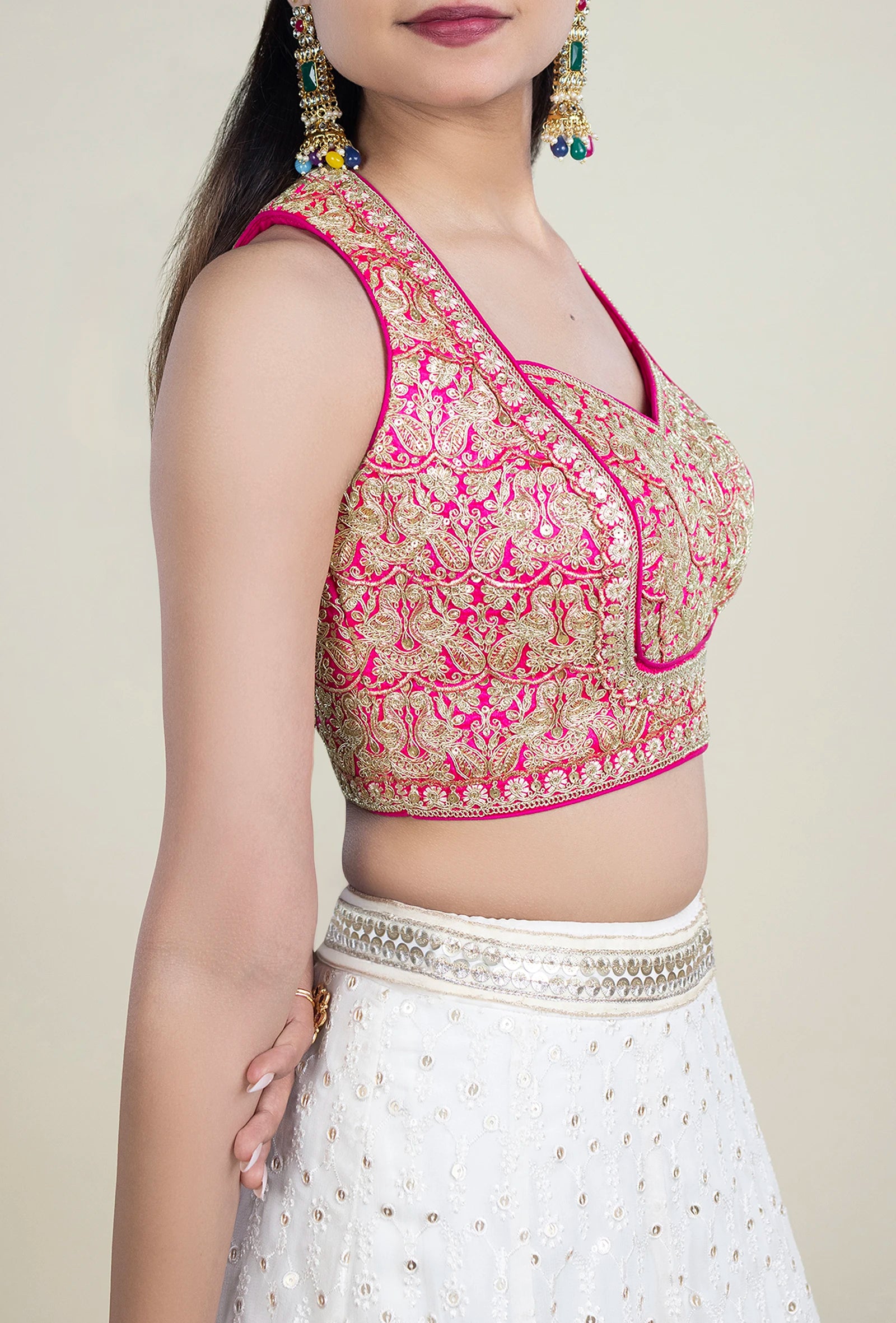 TJBL00050_2 Pink-Gold Embroidery Blouse 