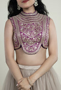 TJBL00052_1 Purple Closed Neck Blouse