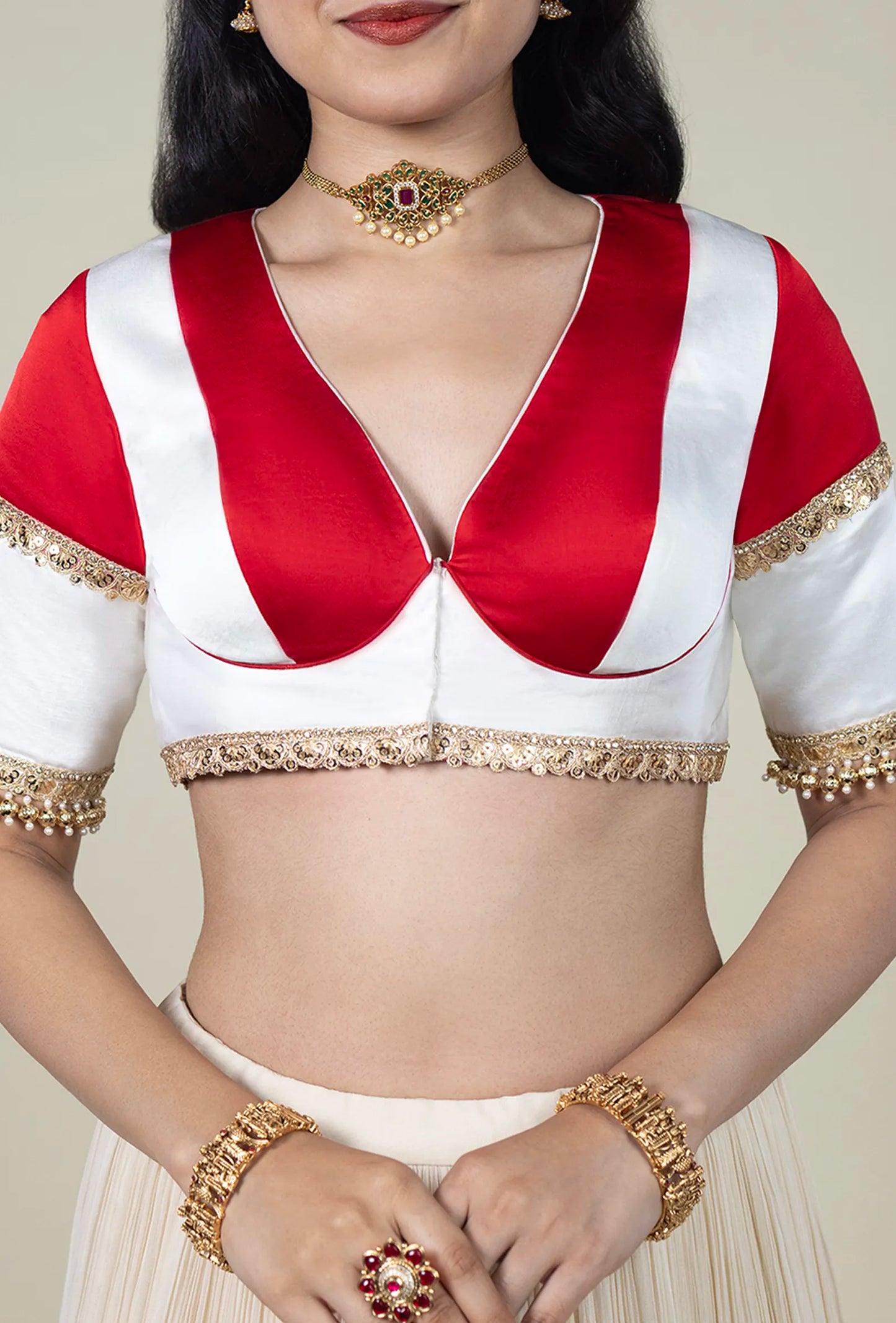 TJBL00058_1 Red-White Blouse