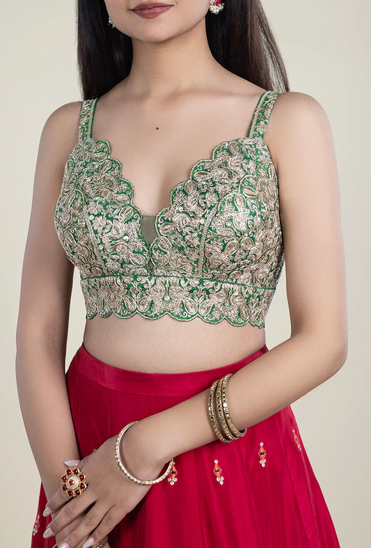 TJBL00059_1 Green-Embroidery Blouse