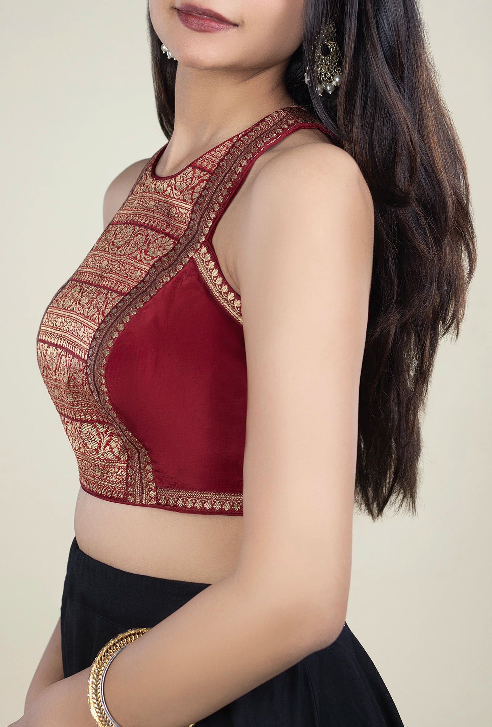 TJBL0007_4 Red Banarasi Zari Blouse