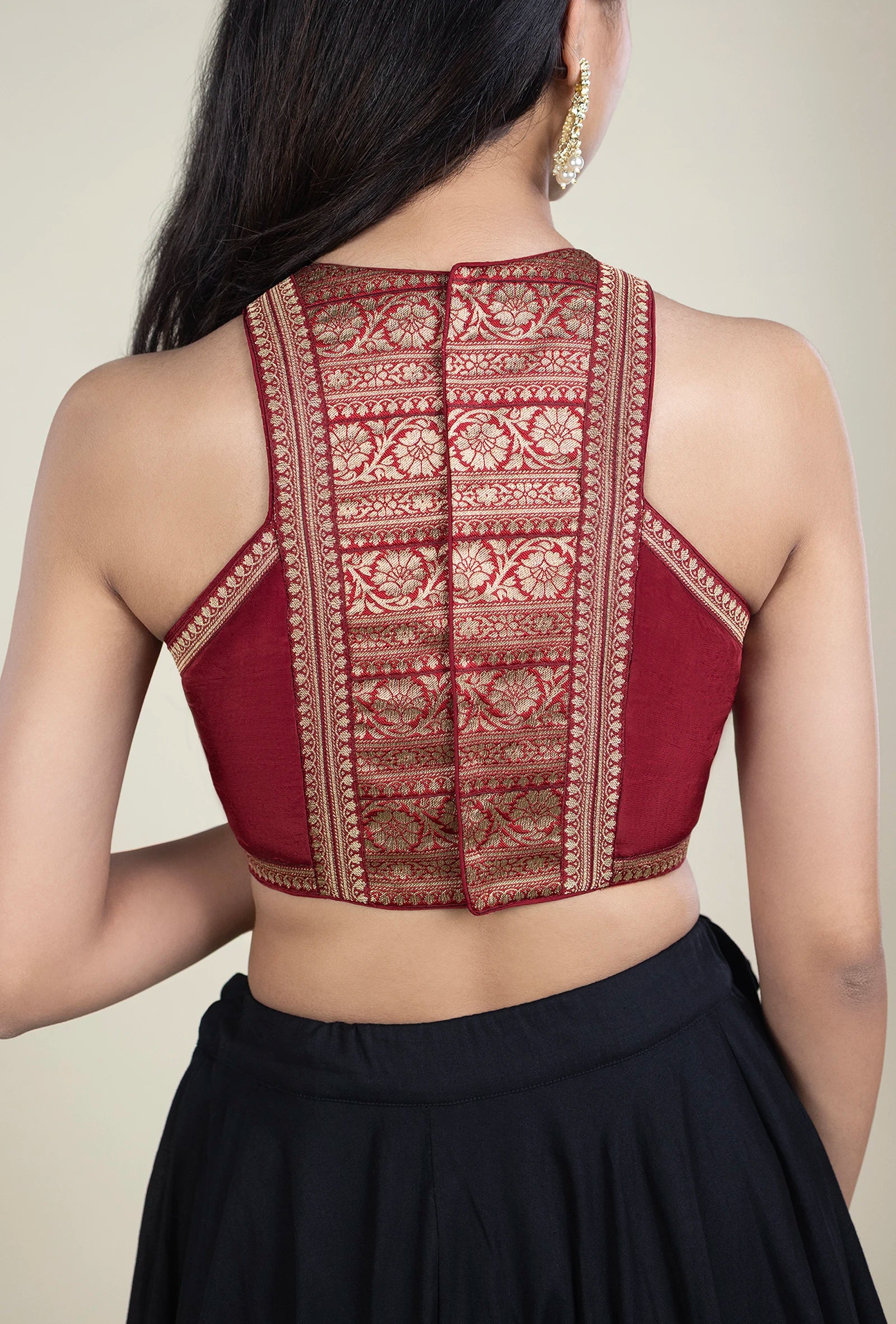 TJBL0007_5 Red Banarasi Zari Blouse