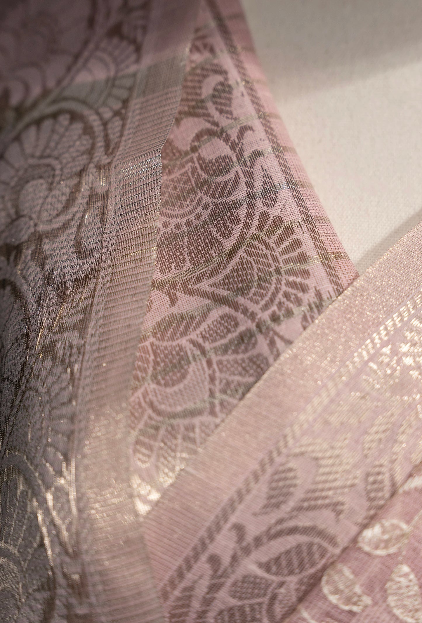 Khadi Georgette Saree In Light Pink Color With Meenakari Florals