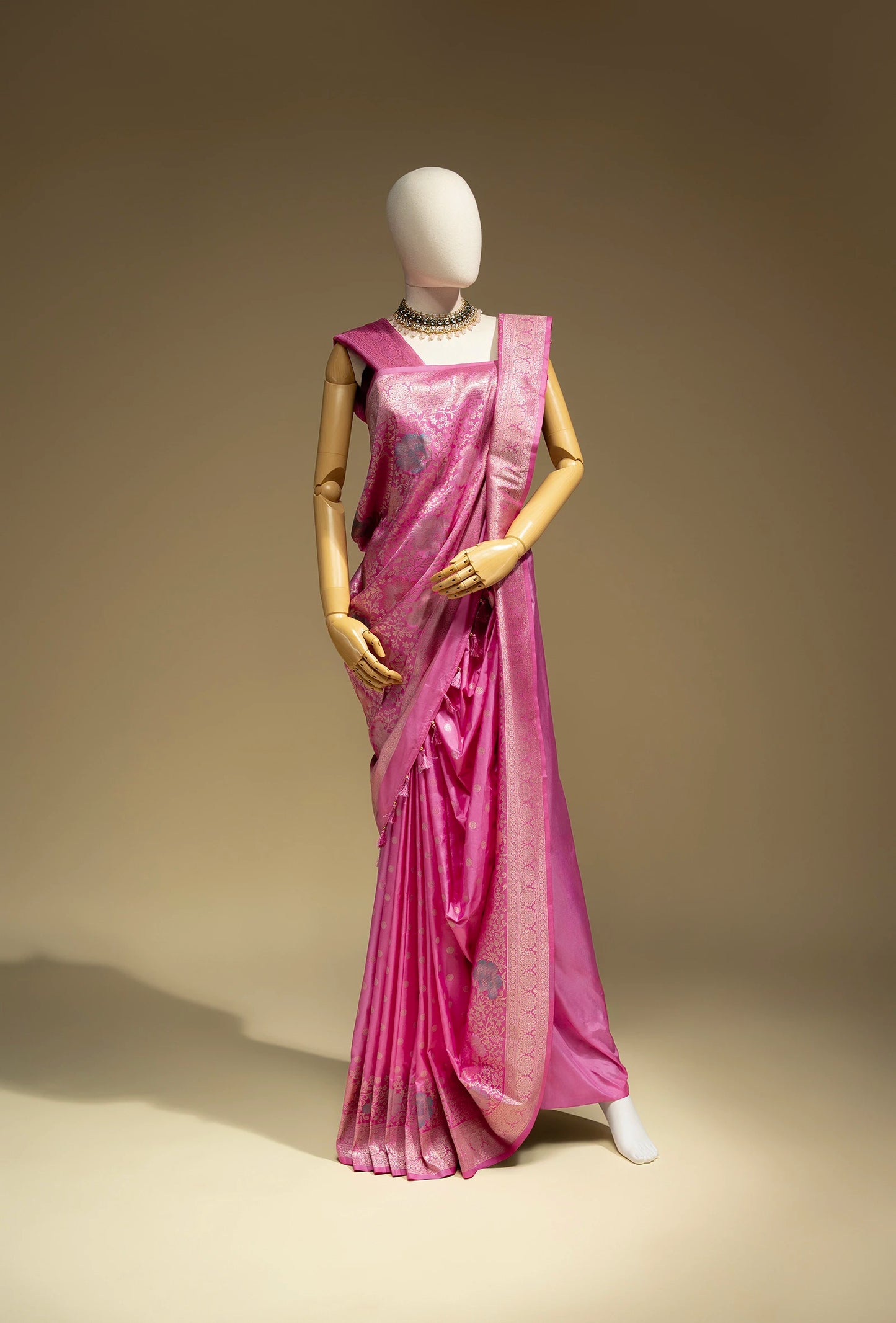Katan Silk Saree In Magenta Pink With Traditional Weave