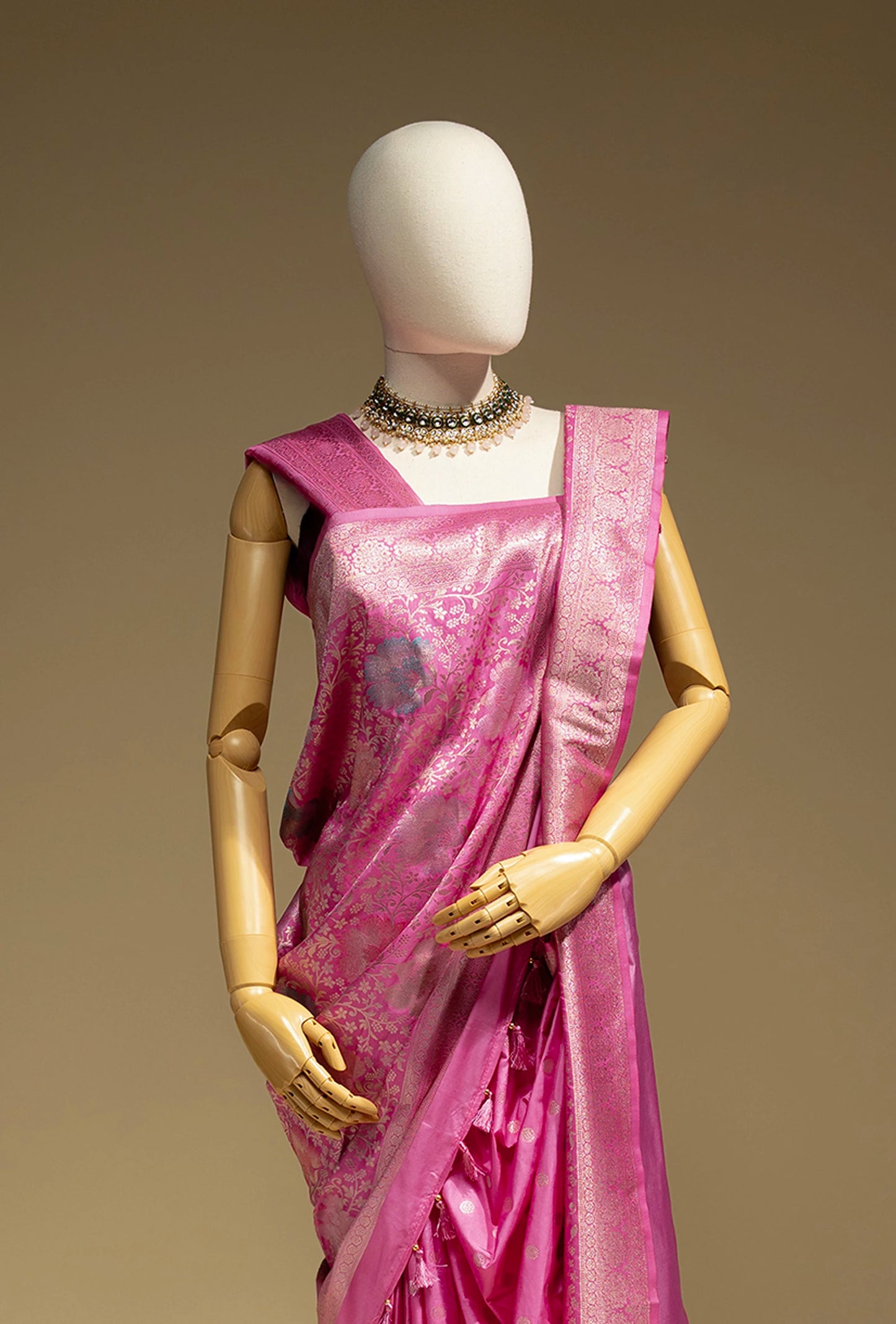 Katan Silk Saree In Magenta Pink With Traditional Weave