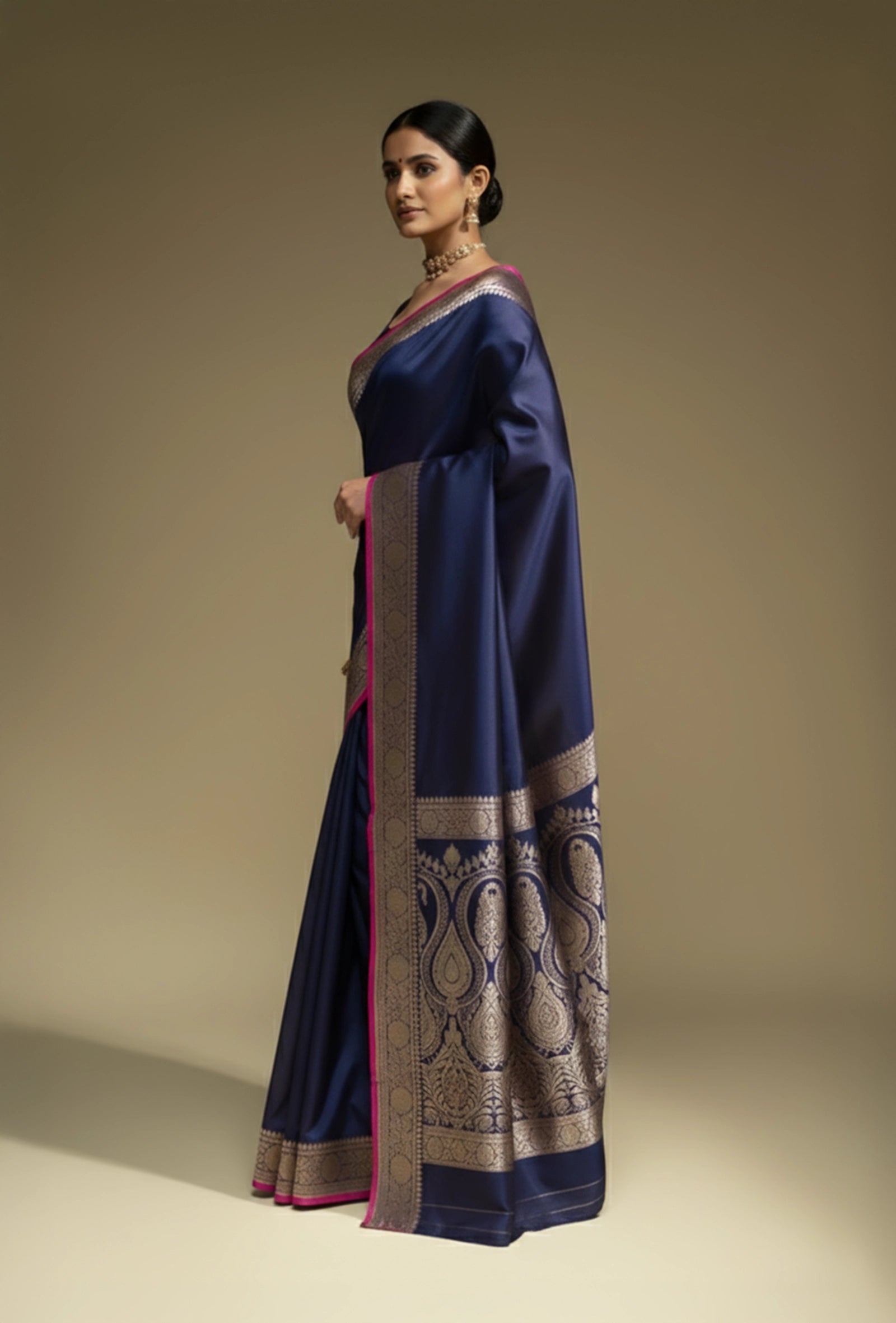 Lush Malai Silk Saree In Royal Blue With Zari Border Detailing