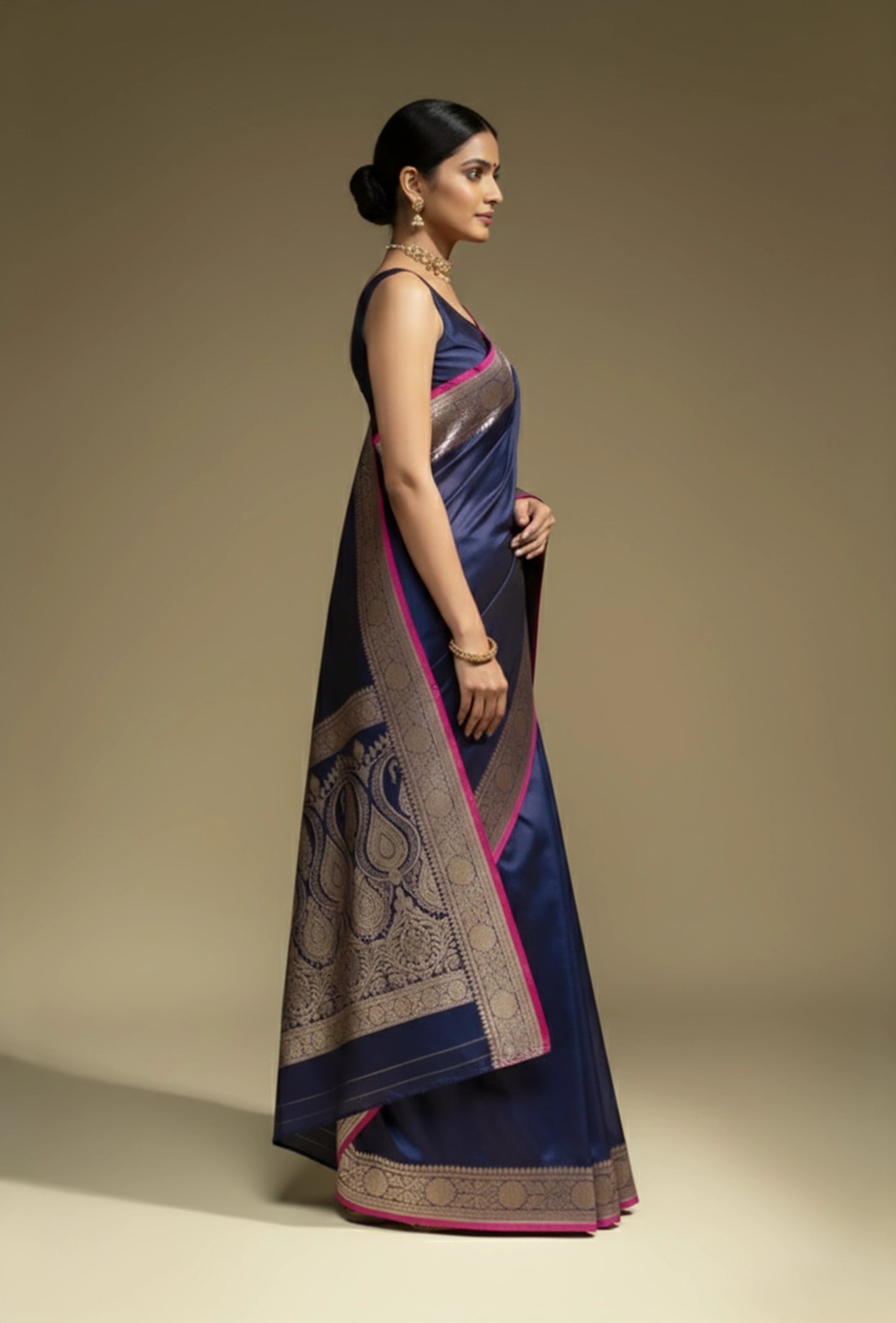 Lush Malai Silk Saree In Royal Blue With Zari Border Detailing