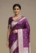 Malai Silk Saree In Deep Purple With Zari Buttiwork