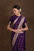Purple Khadi Georgette Saree with Meenakari Floral Border