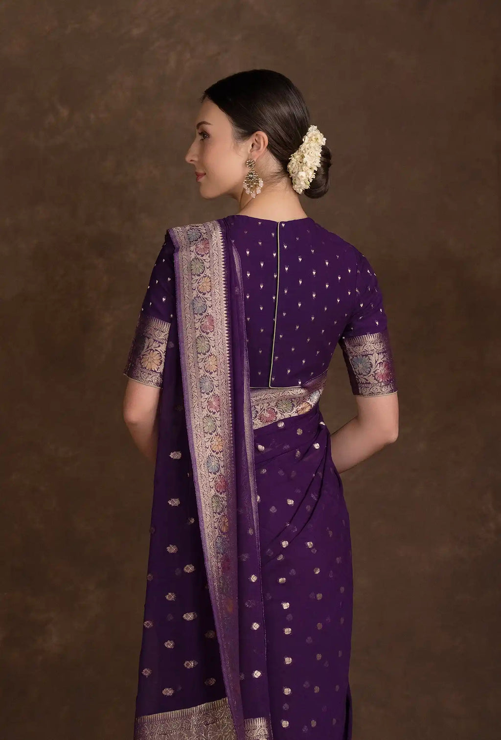 Purple Khadi Georgette Saree with Meenakari Floral Border
