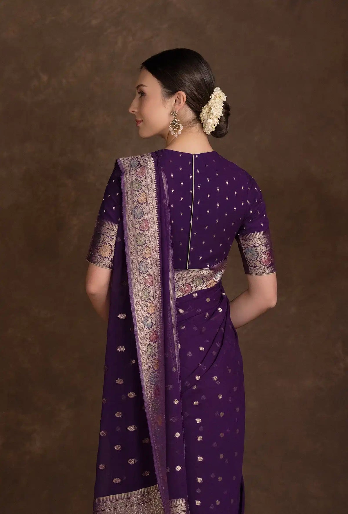 Purple Khadi Georgette Saree with Meenakari Floral Border