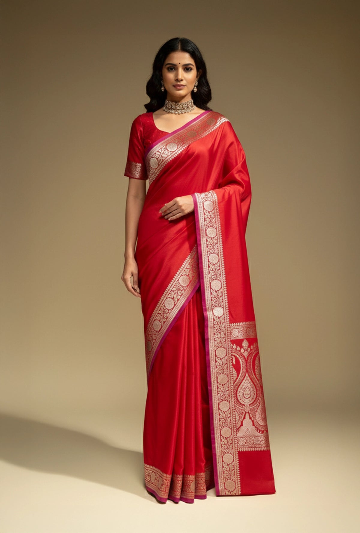 Malai Silk Saree In Rich Red For Festive Occasions