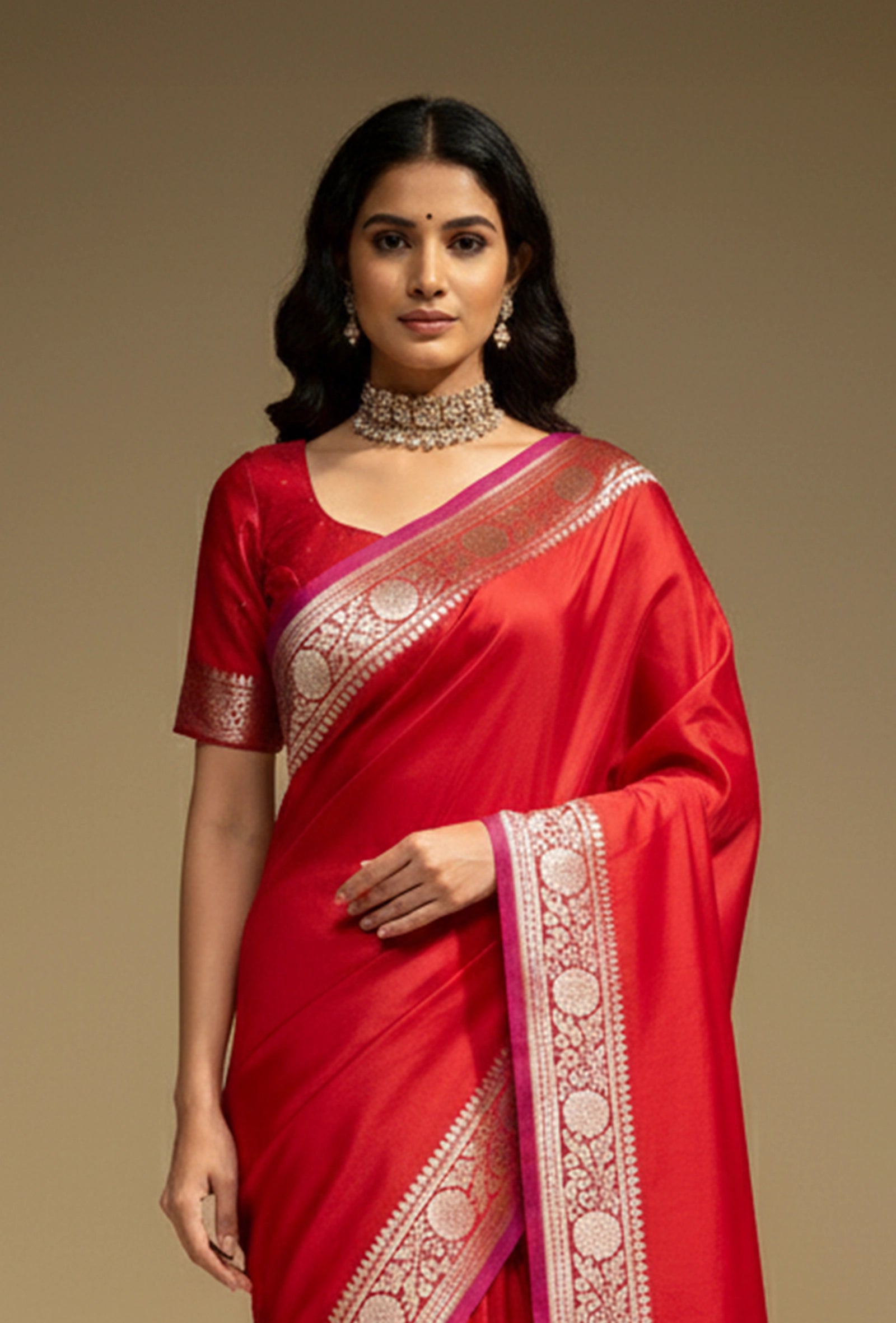 Malai Silk Saree In Rich Red For Festive Occasions