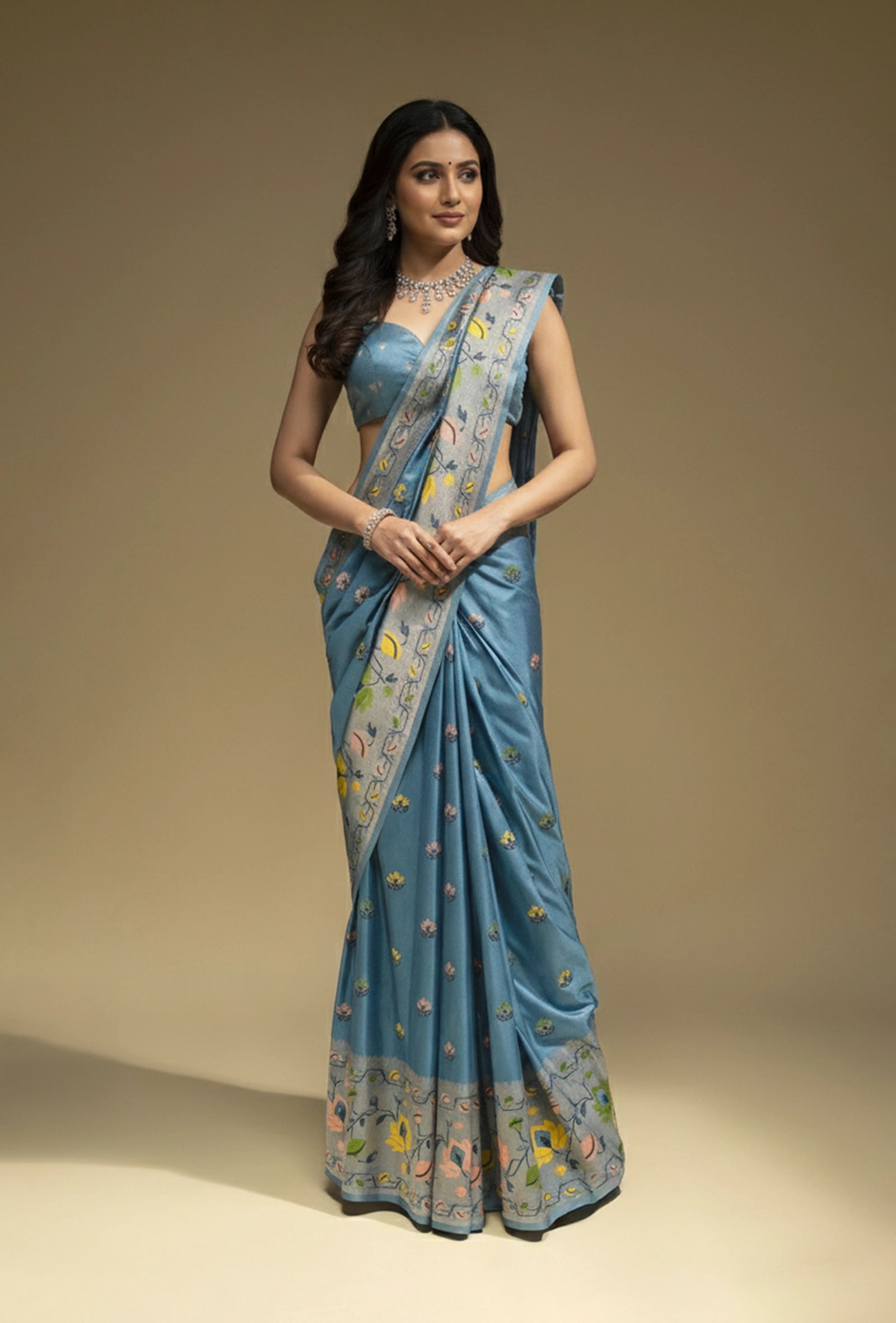 Paithani Dola Silk Saree With Dusty Blue Tones