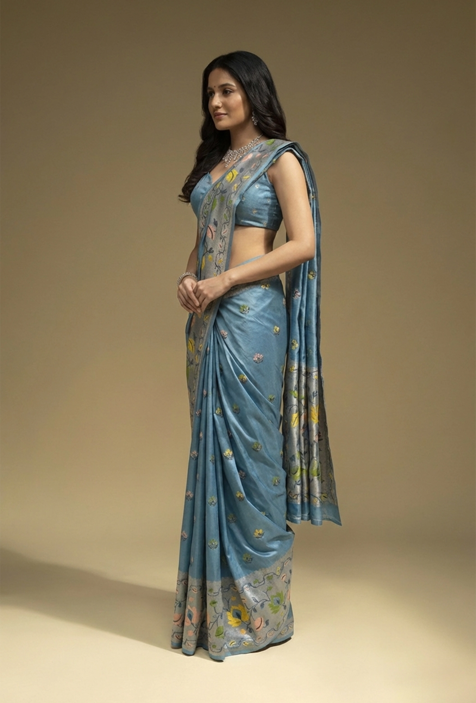 Paithani Dola Silk Saree With Dusty Blue Tones