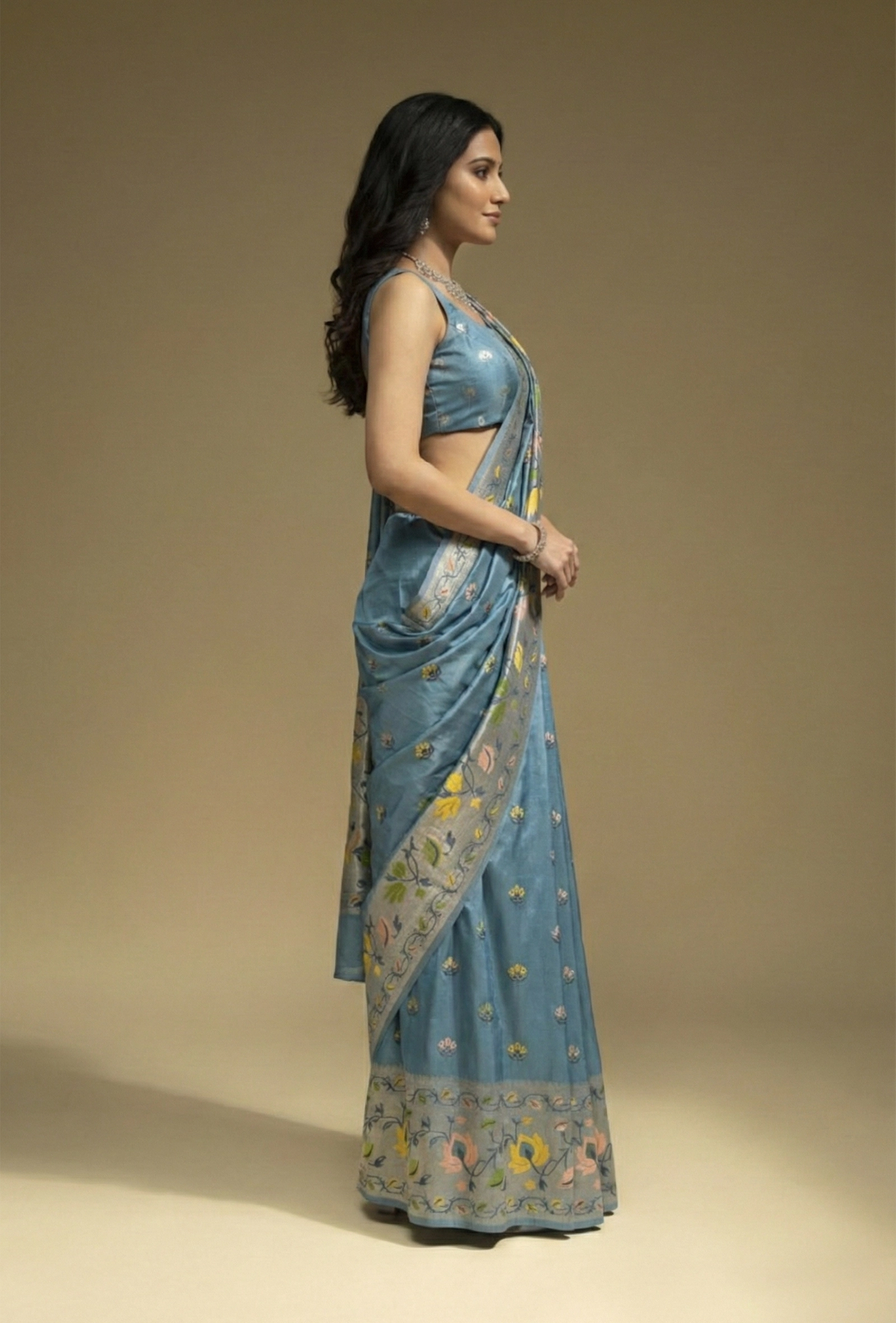 Paithani Dola Silk Saree With Dusty Blue Tones
