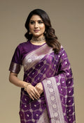 Pure Mashru Silk Saree In Deep Purple With Intricate Jaal Work