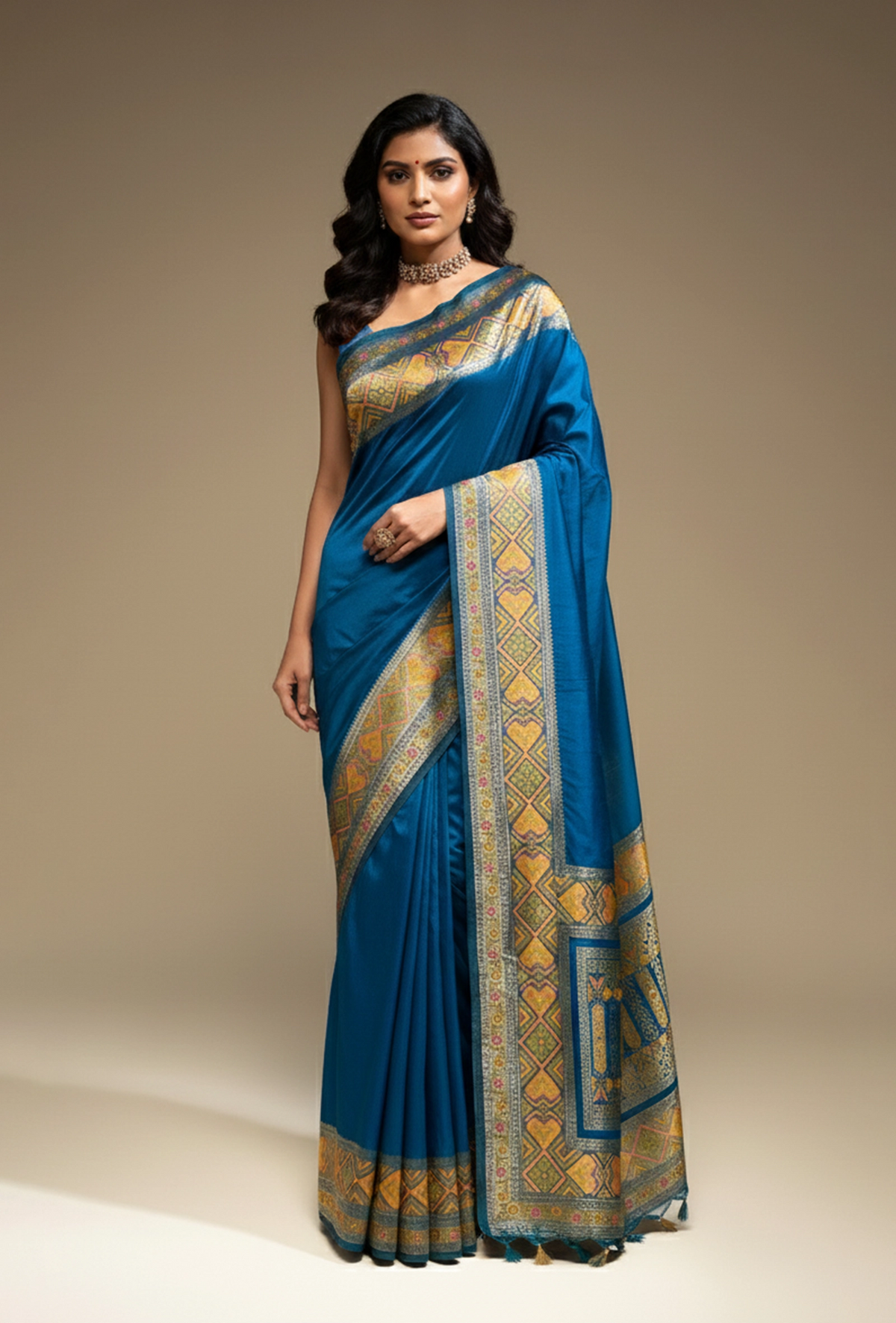 Teal Blue Katan Silk Saree With Unstitched Blouse