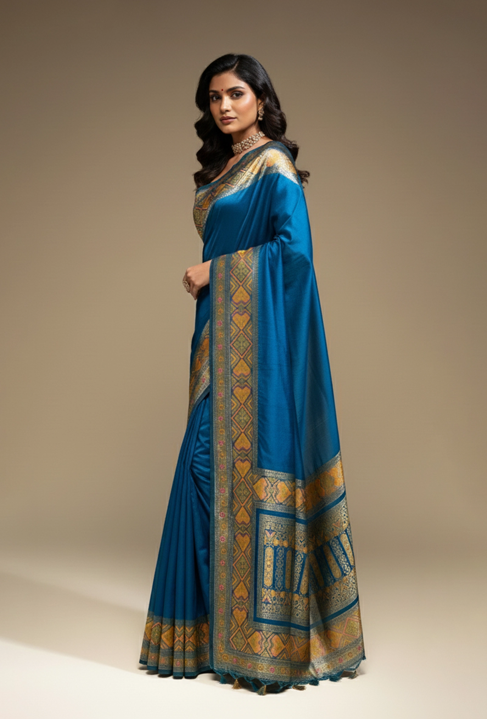 Teal Blue Katan Silk Saree With Unstitched Blouse
