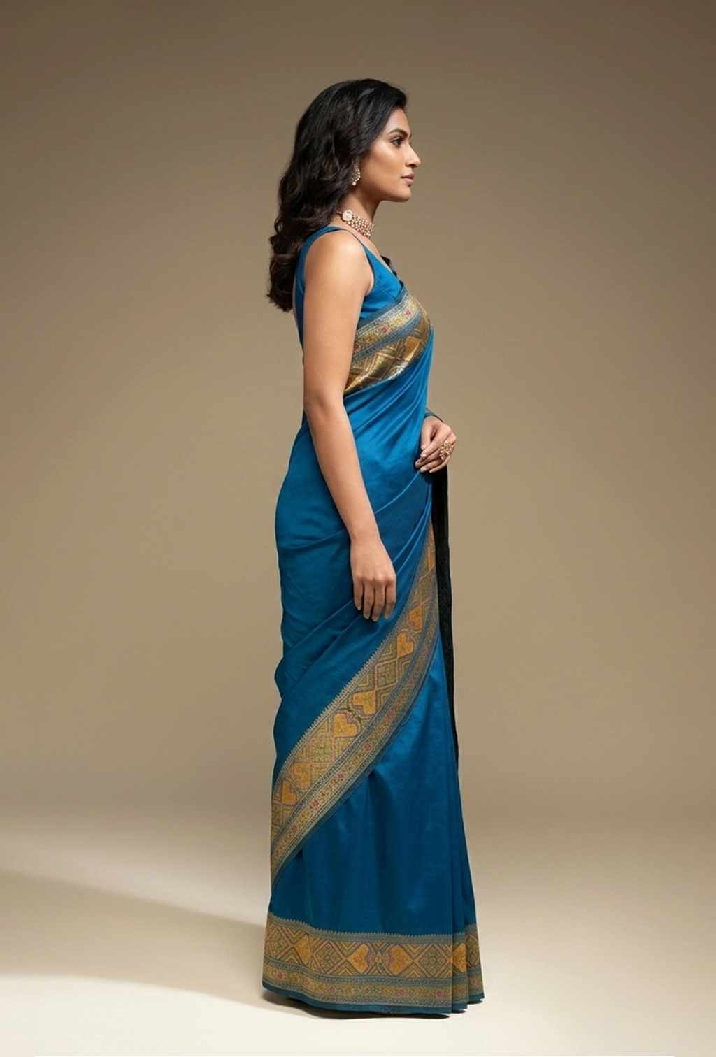 Teal Blue Katan Silk Saree With Unstitched Blouse