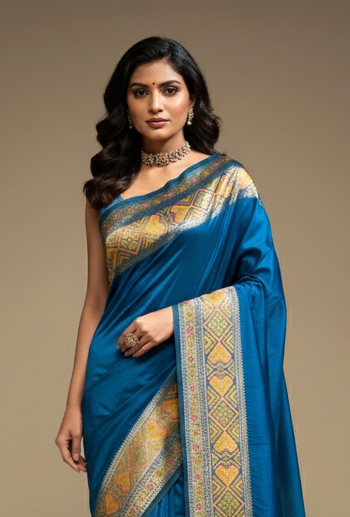 Teal Blue Katan Silk Saree With Unstitched Blouse