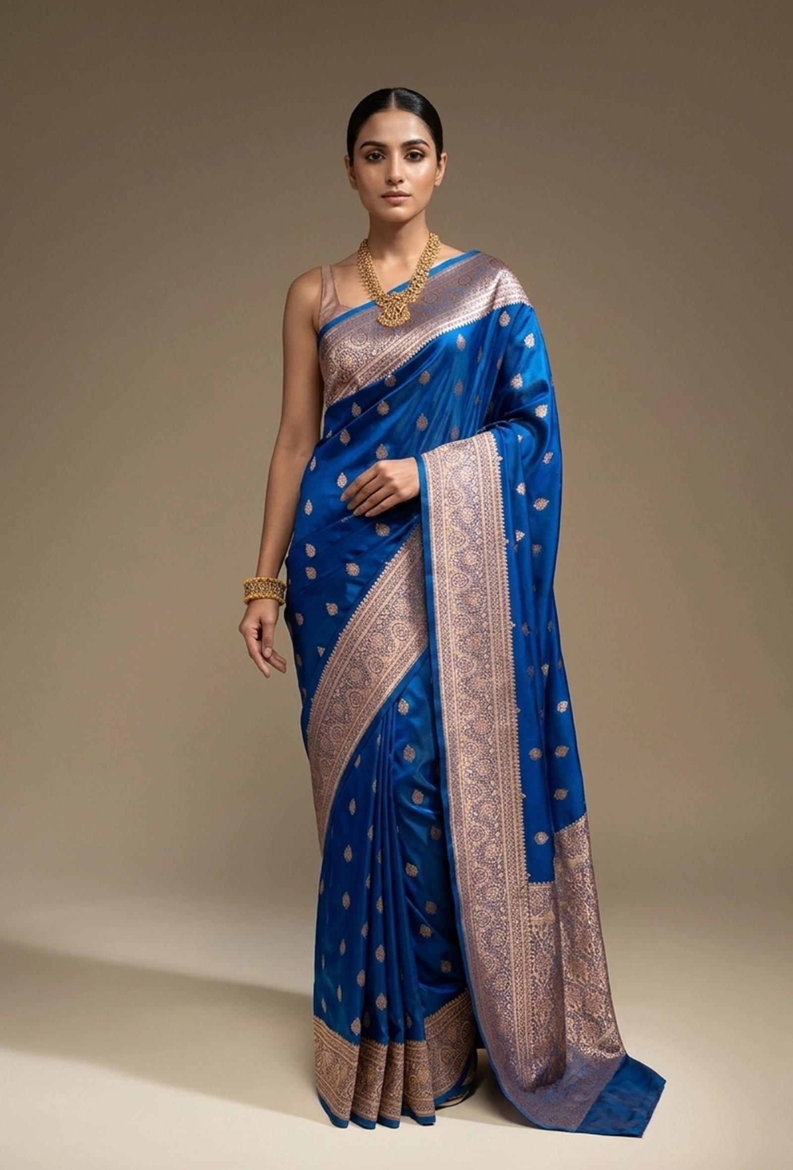 Royal Blue Pure Mango Silk Saree With Unstitched Blouse