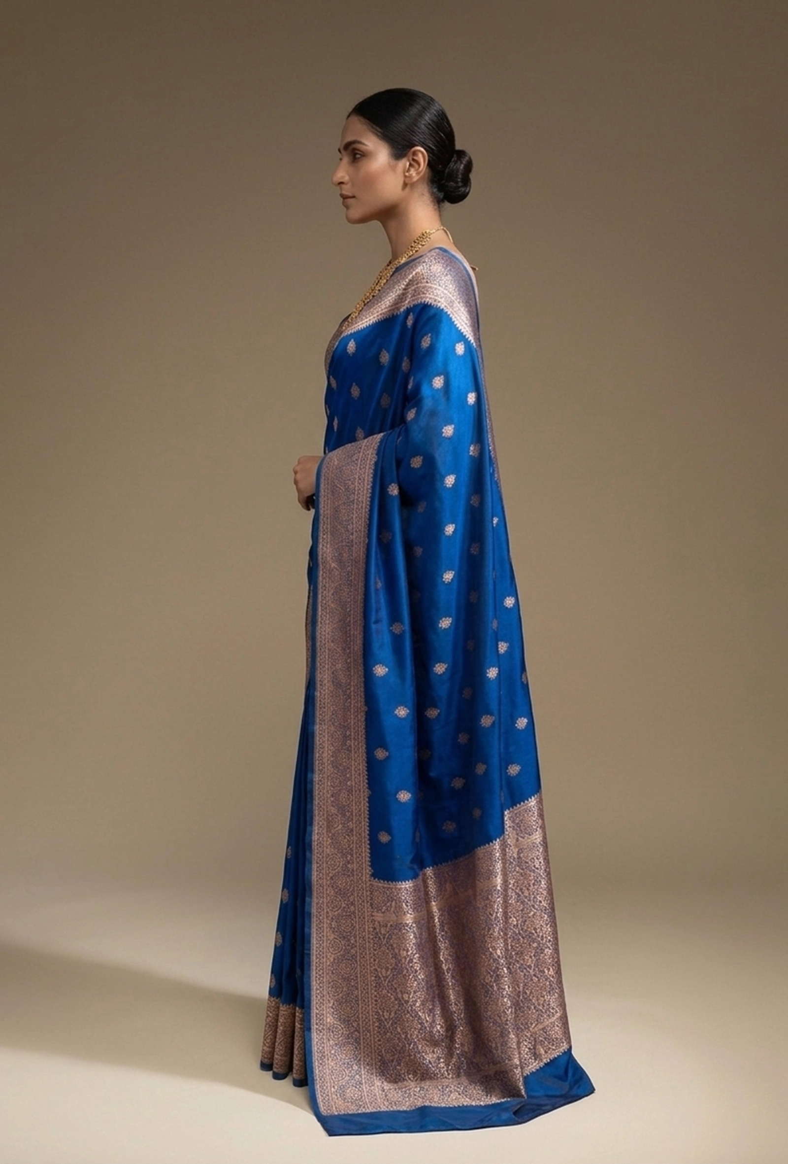 Royal Blue Pure Mango Silk Saree With Unstitched Blouse