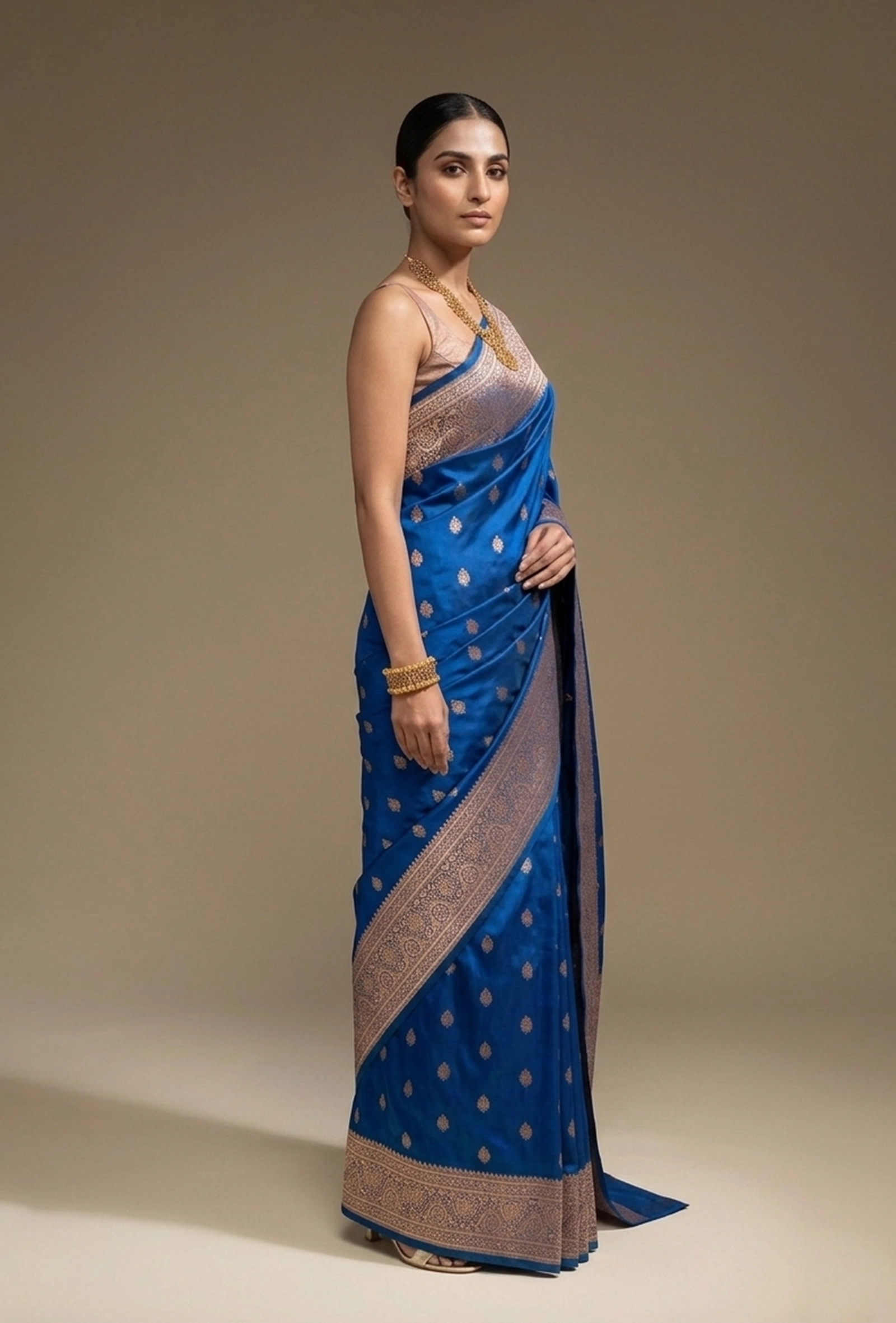 Royal Blue Pure Mango Silk Saree With Unstitched Blouse