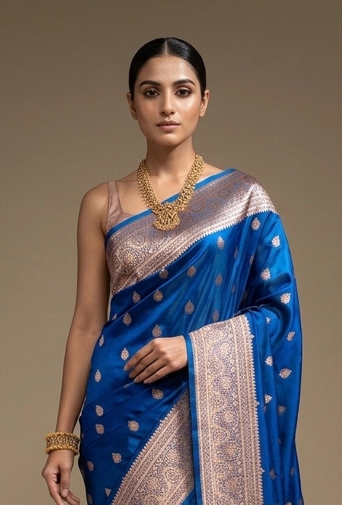 Royal Blue Pure Mango Silk Saree With Unstitched Blouse