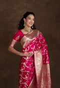 Pure Mashru Silk Saree In Hot Pink With Beautiful Jaal Work