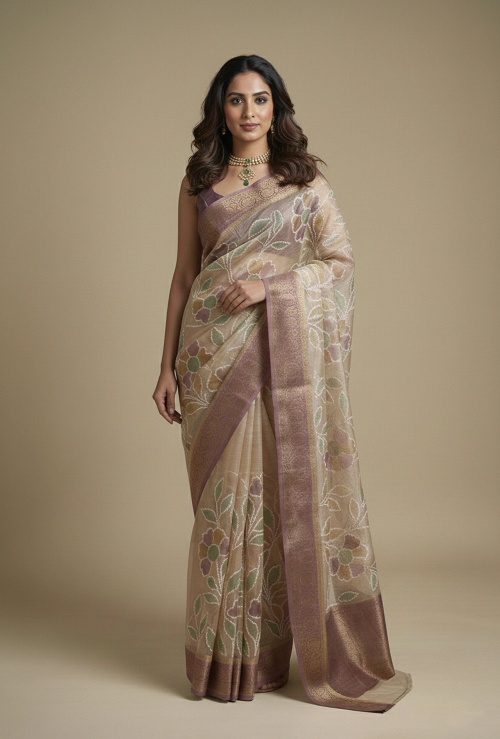Ochre Yellow Tissue Silk Saree With Unstitched Blouse