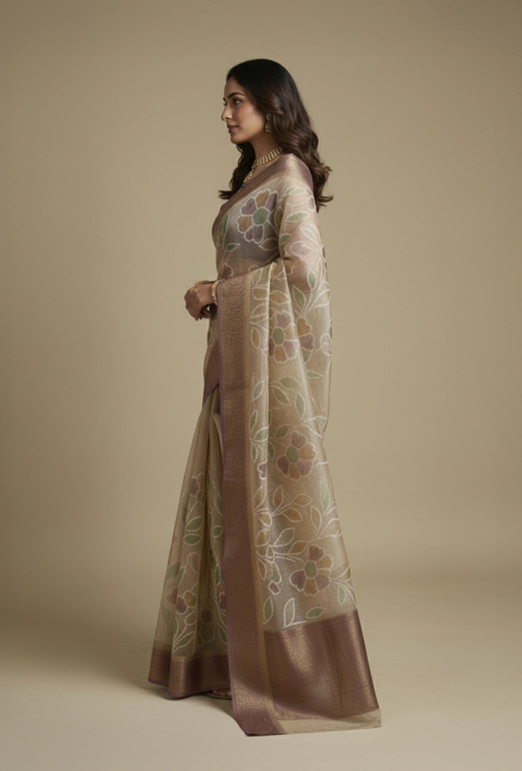 Ochre Yellow Tissue Silk Saree With Unstitched Blouse