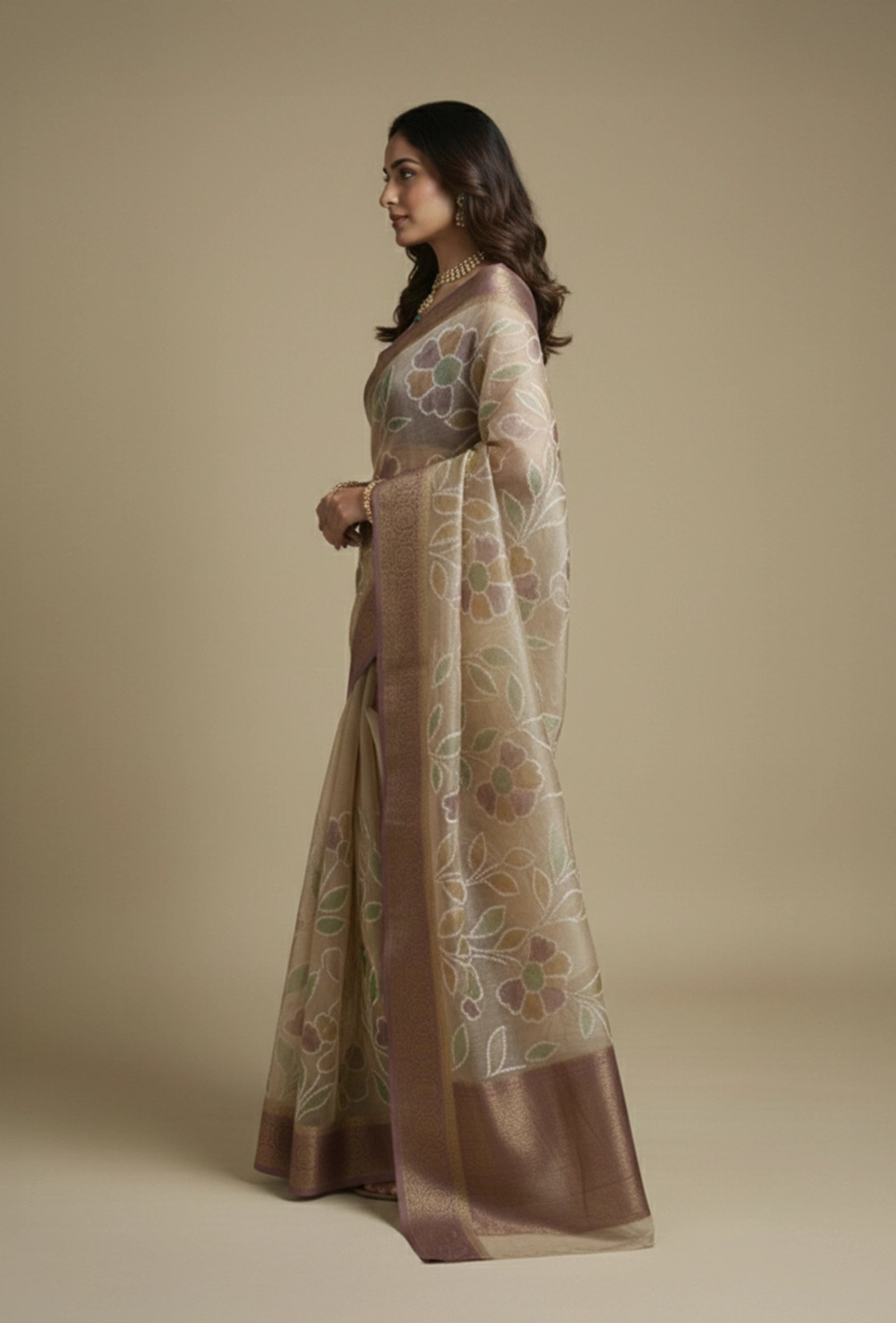 Ochre Yellow Tissue Silk Saree With Unstitched Blouse