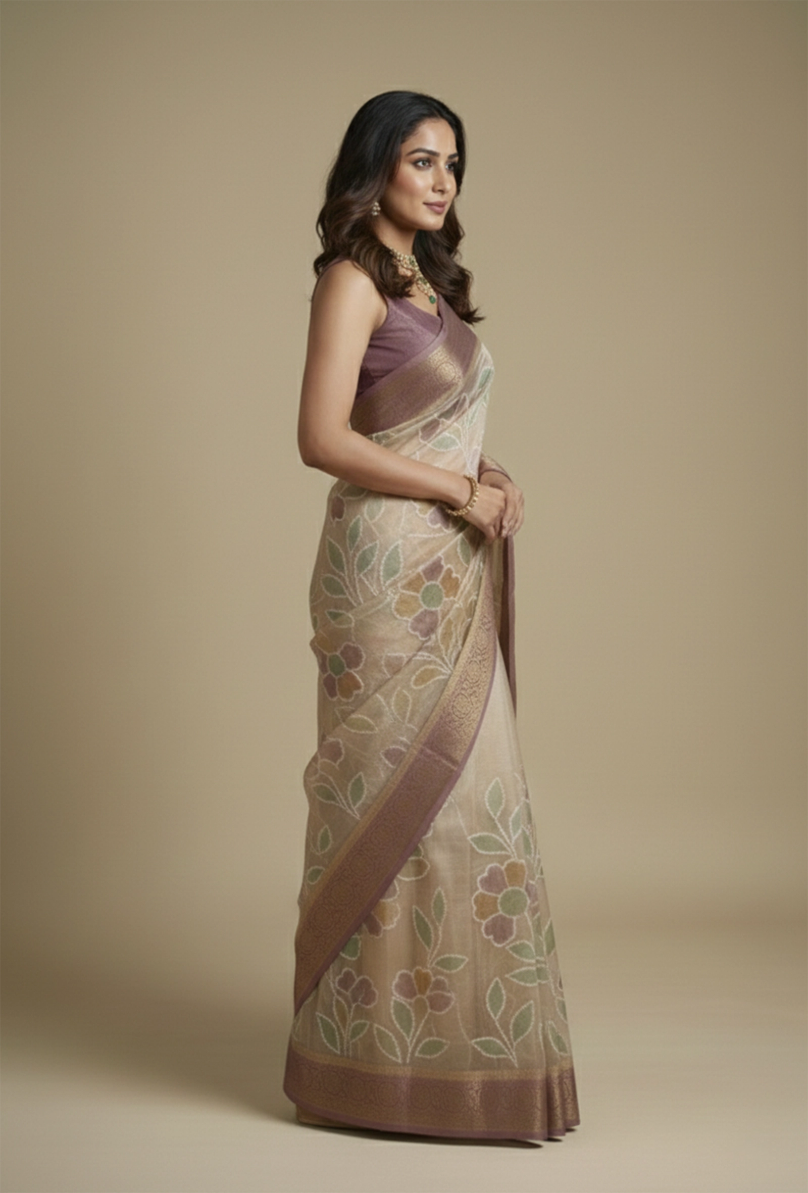 Ochre Yellow Tissue Silk Saree With Unstitched Blouse