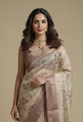 Ochre Yellow Tissue Silk Saree With Unstitched Blouse